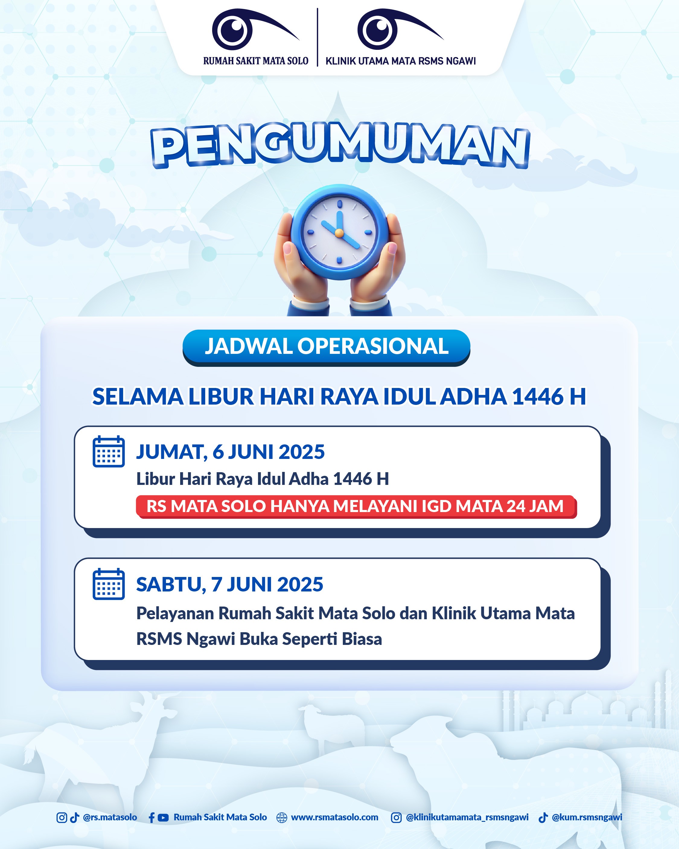 Jadwal Operasional RS Mata Solo Selama Libur Idul Adha 1446 H / 2025